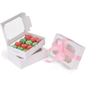 Belle Vous Boite de Gateaux en Carton Blanche avec Fenêtre (Lot de 20) - 13,5 x 20,3 x 5 cm - Emballage Patisserie Jetable - Coo