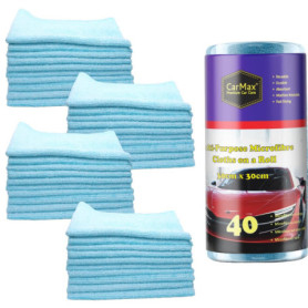 CarMax® – Lot de 40 serviettes en microfibre réutilisables pour nettoyage et nettoyage de voiture Bleu 30 x 30 cm