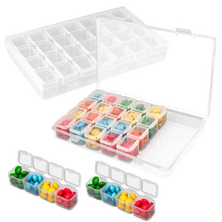 BELLE VOUS Lot de 2x Boite Diamond Painting Rangement - 28 Minis Boites/Compartiments & Autocollants - Boites en Plastique Trans