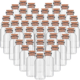 BELLE VOUS Lot de 50 Mini Fioles Vides en Verre avec Bouchons en Liège - 10 ml - Mini Pot en Verre Hermetique - Bonbonnière Mari