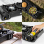 BLOSTM Réchaud de camping portable à gaz – Réchaud de camping à double brûleur avec système d'allumage automatique et contrôle d