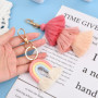 Vesaneae Lot de 2 Porte Clé Bohème arc-en-ciel avec Pompons pour Sac en Macramé, Porte-clés élégant Porte Clef Femme, Keychain S