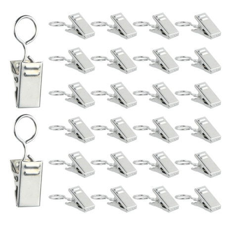 Chstarina 50 Pièces Pince Attache Rideau, Clips de Rideau, Pince à Rideaux en Métal, Anneaux à Pince, Acier Inoxydable, Pince Ri