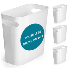 Winter Shore Petite Poubelle Blanche 6L (Lot de 4) - Corbeille Papier en Plastique Fine avec Poignées Intégrées - Poubelle Burea