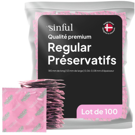 Sinful Regular Préservatifs Lot de 100 - Standard Preservatifs lot 100 - Preservatif Homme - 185 mm de Long, 53 mm de Large - Co