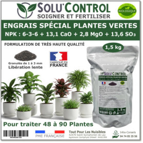 1,5 kg d' Engrais Spécial Plantes Vertes 6-3-6 - Croissance, Feuillage Dense & Vitalité - Formulation Organo-Minerale - Libérati