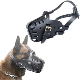 Muselière pour Chien Berger Allemand Malinois, Protège-Dents en Cuir pour Mordre, Mâcher, Mâcher, Respirant, Réglable pour Chien