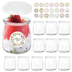 BBWELL Pots Yaourts avec Couvercle 150 ml [Lot de 12] - Petits Pots en Verre,Petit Pot en Verre pour Confiture - Bocaux à desser