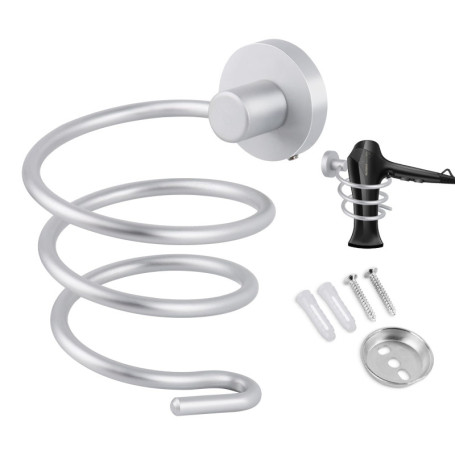 Porte Sèche Cheveux Support,Porte Sèche Cheveux Forme de Spirale,Support sèche Cheveux,Mural en Aluminium Support de Câble pour 