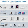 100W Câble Multi Chargeur USB A/C, 3 en 1 3M universelles Câble, PD3.0 6A Cable Multi Embout Lightning/Type C/Micro USB pour iPh