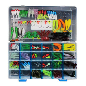 VOANZO Lot de 146 leurres de pêche pour bar, y compris les appâts Crankbaits, les vers en plastique souple, les leurres rotatifs