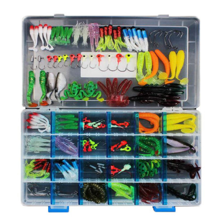 VOANZO Lot de 146 leurres de pêche pour bar, y compris les appâts Crankbaits, les vers en plastique souple, les leurres rotatifs