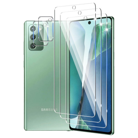 DXULWLM 3+2 Pièces Verre Trempé pour Samsung Galaxy Note 20 avec Caméra Arrière Protecteur,HD Transparent,9H Dureté,sans Bulles,
