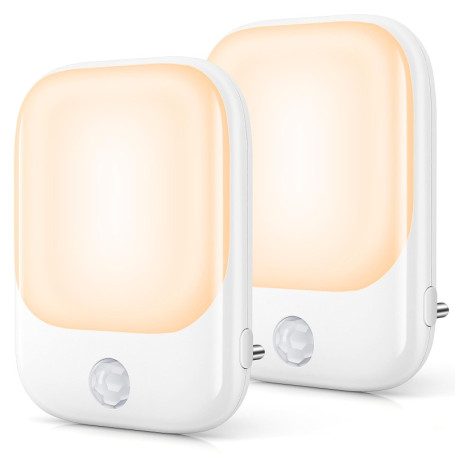 FOMYHEARD Lot de 2 Veilleuses LED, Veilleuse Prise Electrique avec 5 Niveaux Luminosités avec Capteur de Crépuscule et Humain,Ve