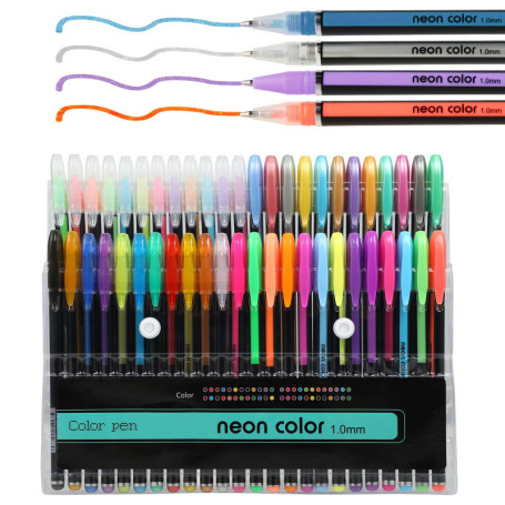 Set de 48 stylos gel – 12 métalliques, 12 stylo gel pailleté, 12 néon, 12 aquarelle – Pour dessin, écriture et livres de coloria