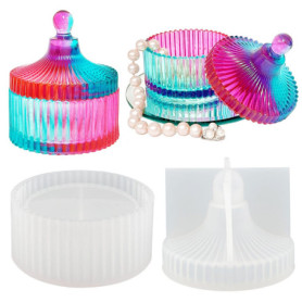 Tuxuzal Moule en silicone époxy - Boîte de rangement en silicone - Avec couvercle - Rainures - En résine époxy - Pour photophore