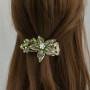 2 Fleurs Clip À Cheveux, Accessoires De Cheveux De La Mode Exquis, Pince À Cheveux En Cristal Pour Femmes, Pince À Cheveux Verts