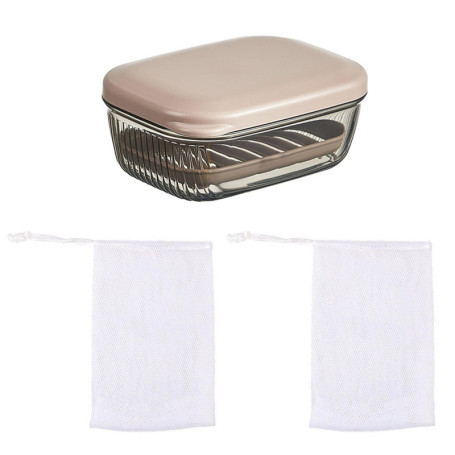 NYGGTYK Boîte À Savon 1 Pièce avec Couvercle Et Sac en Maille À Bulles De Savon en 2 Pièces, Boîte À Savon De Drainage, Boîte À 