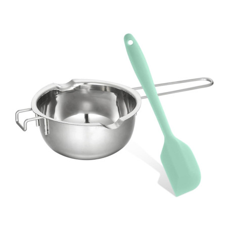 NyxSeat Bol à fondre au bain-marie 400 ml + 1 petite spatule en plastique – Casserole en acier inoxydable 304 pour chocolat, cho