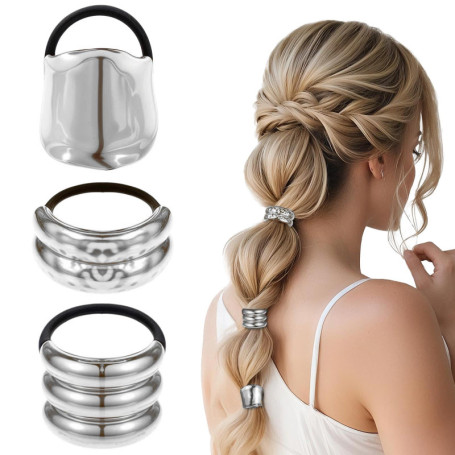 YUBBYSTU 3 Pièces Manchette de Cheveux, Attache Cheveux Femme en Métal, argenté Bijoux Cheveux, Elastique Cheveux pour Queue de 