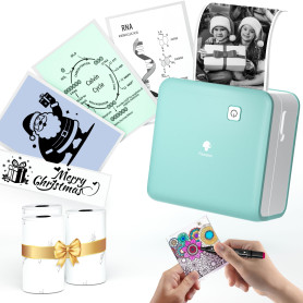 Phomemo M02 Pro Mini Imprimante Portable, 300 DPI Mini Imprimante Thermique Imprimante Etiquette Autocollante avec 3 Rouleaux de