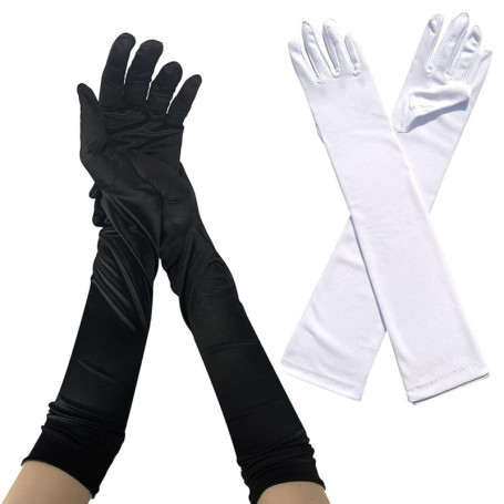 ZYEKIU 2 Pcs Gants Longs Femme Satin Opéra Classique Fête Longs Élégants, Gants Accessoire Valentin Moufles, Années 1920 Style p