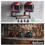 Porte Casque Moto Mural, support mural rétro avec planches en bois, 2 supports de casque pour gilet tactique, casque, plaque, mo