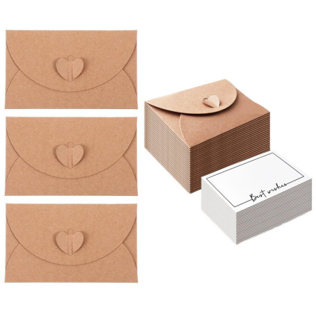 Mini Enveloppes,25 PCS Kraft Enveloppe Enveloppes de Correspondances et de Cartes de Vœux Mini Enveloppe Cadeau pour Noël Thanks
