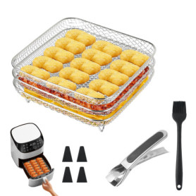 13 Pièces, grille air fryer, grille pour air fryer, Ensemble d'accessoires carrés 20 cm, avec pince en silicone anti-brûlure, gr