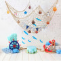 PIWOSGOL Filet de Peche Décoratif 100x200cm Filet de Peche avec Coquillage Decoration, avec 6 Pièces Decoration Marine, pour Mai