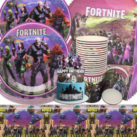 Vaisselle de Fête Anniversaire Jeu Vidéo,Doyomtoy 62 Pièces Vaisselle Papier Set Assiettes en Papier Serviettes Tasses pour Fête