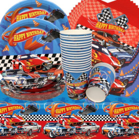 Vaisselle de Fête Voiture de Course Anniversaire,Doyomtoy 61 Pièces Décorations de Fête d'anniversaire de Voiture de Course Assi