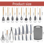 Set Couteaux de cuisine, ensemble d'Ustensiles de cuisine de 19 pièces, comprenant 5 couteaux et 13 Ustensiles de cuisine en sil