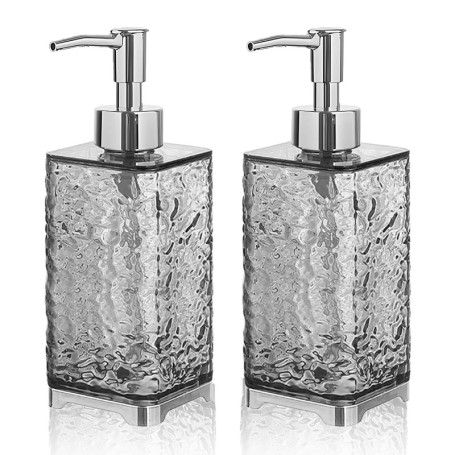2X Distributeur Savon Transparent Gris 400 ML – Distributeur Gel Douche Rechargeable – Distributeur Savon Cuisine Salle de Bain 