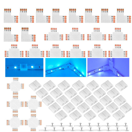ENQIMAOYI Lot de 45 connecteurs de bande LED pour bande lumineuse 4 broches 8 mm Connecteurs sans soudure en forme de T, L et X 