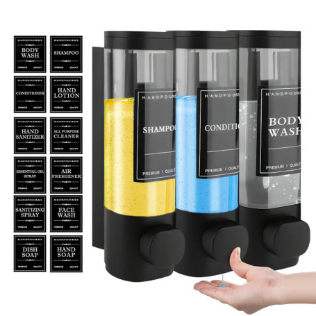 Distributeur de Savon Mural, 3 Pièces Distributeur de Savon Liquide, Distributeur de Savon Manuel, Distributeur de Savon pour Cu