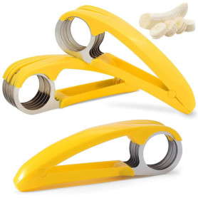 Coupe-Banane en Acier Inoxydable,Forreen 3 Pièces Banane Trancheuse Multifonctionnel Portable Banane Slicer avec 6 Lames pour Sa