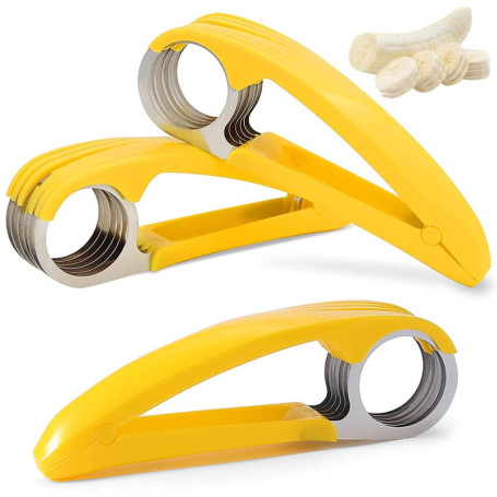 Coupe-Banane en Acier Inoxydable,Forreen 3 Pièces Banane Trancheuse Multifonctionnel Portable Banane Slicer avec 6 Lames pour Sa
