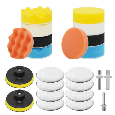 Venprodium 23 Pièces Éponge de Polissage Kit, 8cm Polissage Pad, Kit Polish Voiture Avec Adaptateur de Perceuse, Accessoires Pol