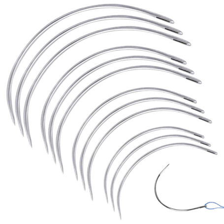 SYEYCW 40 Pièces Aiguille Courbe Cuir, 51, 64, 76, 89 mm Courbé Outils, Kit de Aiguilles à Coudre Main, Epingles à Perruque en F