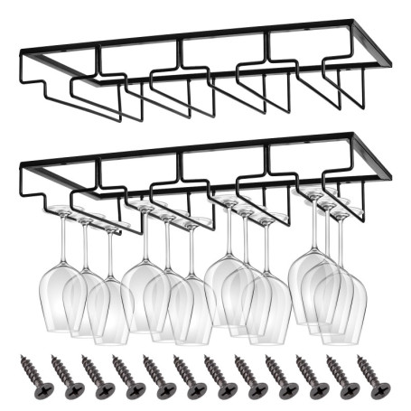 CIRULLI 2Pièces 4 Rangs Support pour Verre à Vin en Métal,Porte-Verres à Pied Suspendu,Capacité de 8 à 12 Verres par Support,Sup