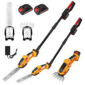 Taille-haie électrique 2-en-1 avec tige télescopique extensible (2,5 m), 2 lames professionnelles, double batterie 1500 mAh et c