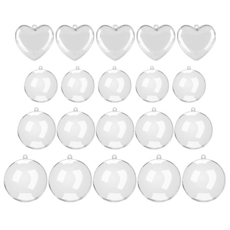 Lot de 20 boules décoratives transparentes en plastique remplies - Décoration de fête - Boules décoratives rondes en forme de cœ