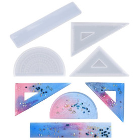 Nifocc Lot de 4 règles en résine - Moule en silicone - Rapporteur d'angle - Règle triangulaire - Moule en fonte pour bricolage, 