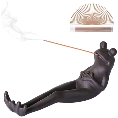 Pipihome Porte-encens en Forme de Grenouille, céramique brûleur d'encens avec bâtons d'encens, Ornement Amusant en Forme de Gren