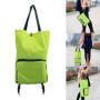 Sac à Roulettes Pliable Vert, Chariot à Provisions de Supermarché, Imperméable et Pratique, Portable en Tissu Oxford