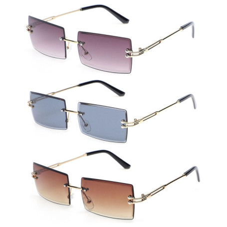 FIBOUND 3 Pièces Lunettes Soleil Rétro Carrées Sans Monture, Lunettes Soleil Rectangulaires Sans Monture, Lunettes Sans Monture 