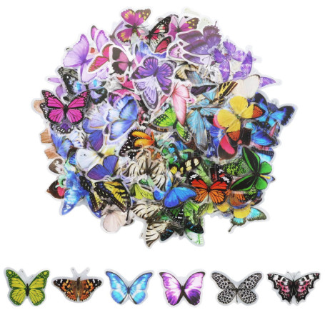 Lot de 240 Papillons Autocollants PET Imperméable Transparent Coloré Résine Décorative Nature Scrapbooking Planning Ordinateur P