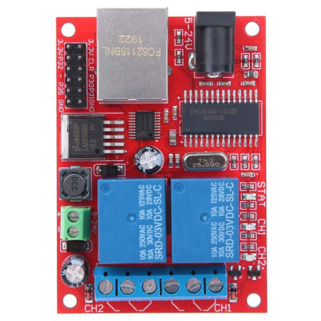 Module de contrôleur de haute qualité LAN Ethernet Commutateur de retard de carte de relais 2 voies DC5V-24V avec 1 indicateur d