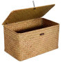 PINGEUI Lot de 3 paniers de rangement en jonc de mer avec couvercle et bouton, panier rectangulaire en jonc de mer pour vêtement